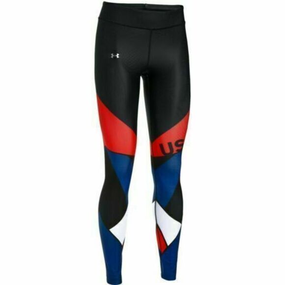 UNDER ARMOUR 1271804 002 WOMEN SZ XSmall HEATGEAR USA BLACK COMPRESSION LEGGINGS - Picture 3 of 9